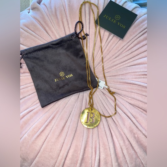 New W/ Tags Designer Julie Vos Monogrammed Initial B 23 K Gold Pendant Necklace - Picture 3 of 7